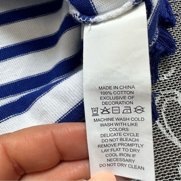 Kate Spade Broome Street Striped Puff  Sleeve Tassel Hem Top Sz Small - Picture 12 of 14